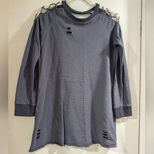 Easel Gray Distressed Long Sleeve Top